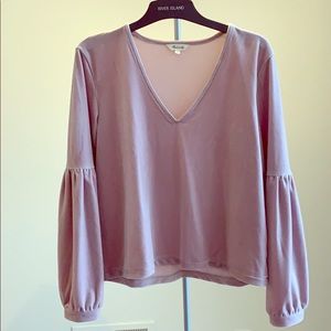 Madewell balloon-sleeve velvet shirt in dusty rose